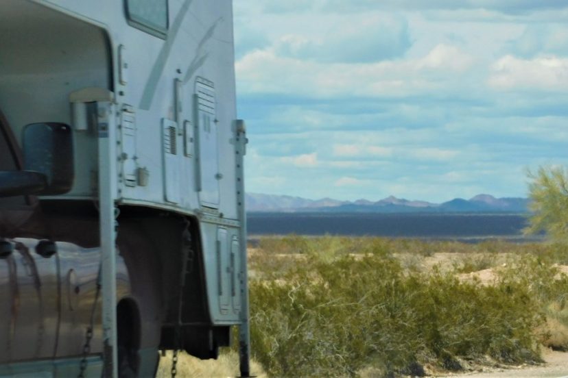 Arctic Artic Fox Camper view of plains behind camper